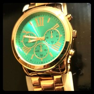 Woman's Teal and Gold Boyfriends Wrist Watch